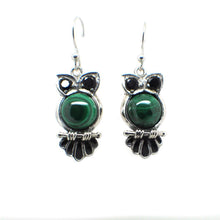 Load image into Gallery viewer, Sterling Silver Owl Earring with Semi Precious Stone
