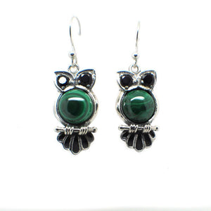 Sterling Silver Owl Earring with Semi Precious Stone