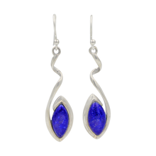 Load image into Gallery viewer, Swirl Twist Long Drop Earring with a beautiful lens shaped natural crystal stone
