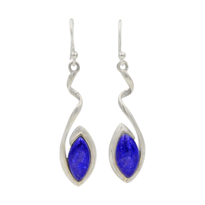 Swirl Twist Long Drop Earring with a beautiful lens shaped natural crystal stone