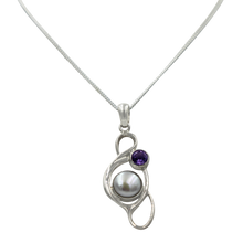 Load image into Gallery viewer, Large Pearl Swirly Pendant with an accent gemstone
