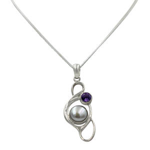 Large Pearl Swirly Pendant with an accent gemstone