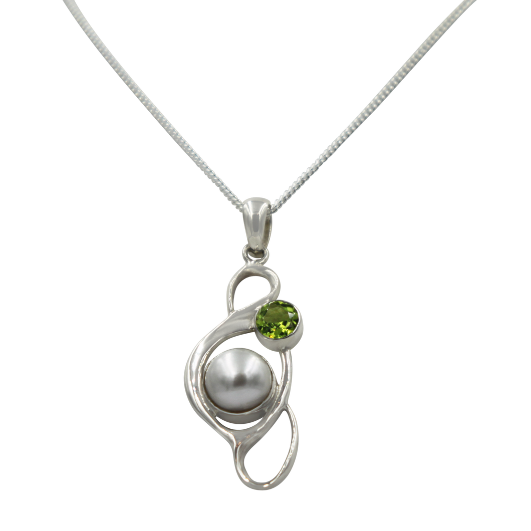 Large Pearl Swirly Pendant with an accent gemstone