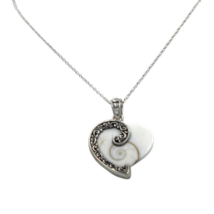 Stunning Large Sterling Silver Heart Pendant with  a Natural Seashell