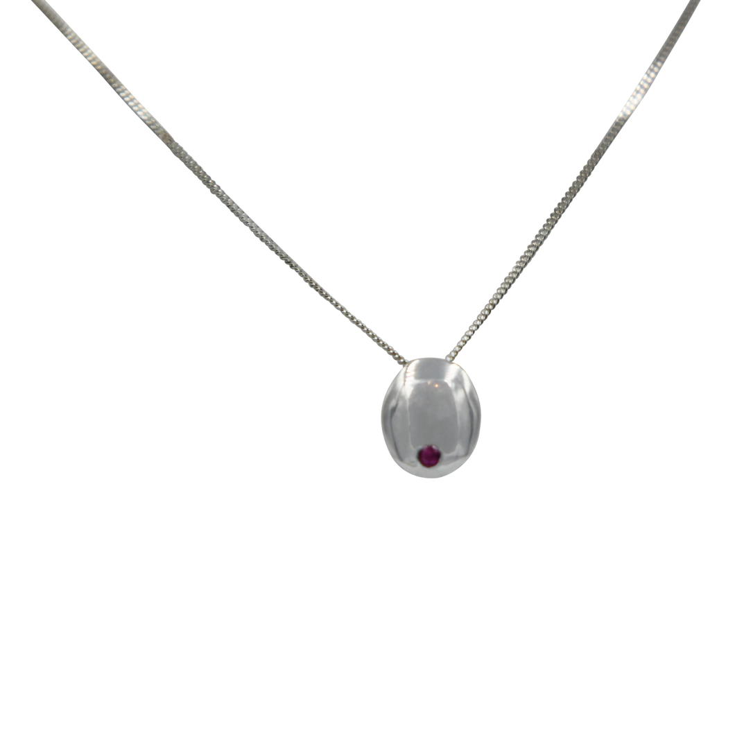 Sundari oval ruby and silver pendant