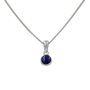 A simple round Lapis Lazuli pendant presented on a sterling Silver chain