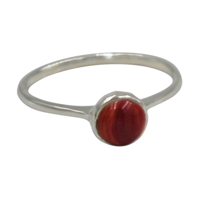 Thin band sterling silver ring with round Coral head