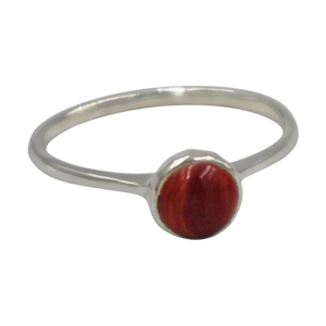 Thin band sterling silver ring with round Coral head