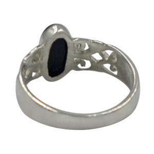 Long Oval Black Onyx Sterling Silver Ring