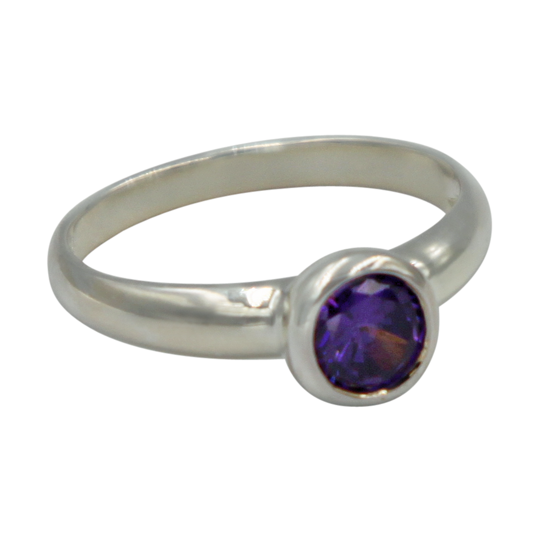 Sundari round Amethyst Cubic Zirconia Sterling silver ring