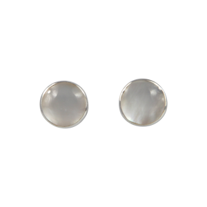 Elegant bezel set shell and coral circle studs in sterling silver