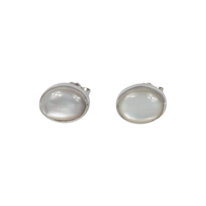 Classic bezel set shell and coral oval studs in sterling silver